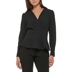 Tommy Hilfiger Black Lightweight Long Sleeve Surplus V-Neck Blouse Large NWT